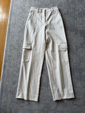 High-Rise Cargo Wide-Leg Pants in Light Beige